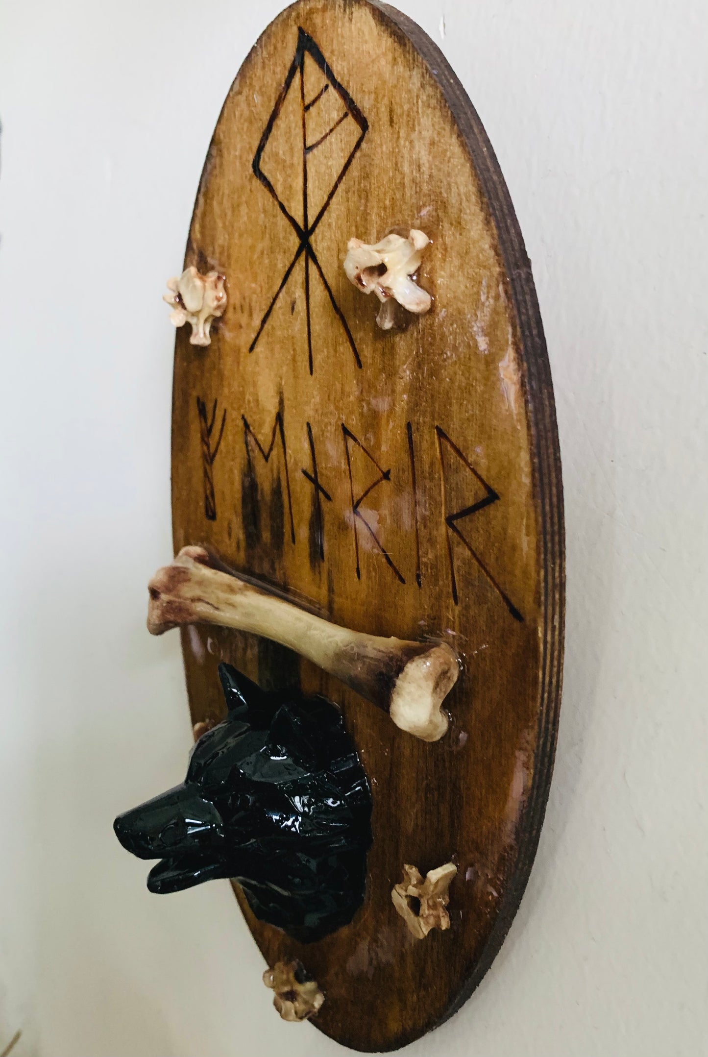 Fenrir Orgonite / Rune Wood Burning Bone Art