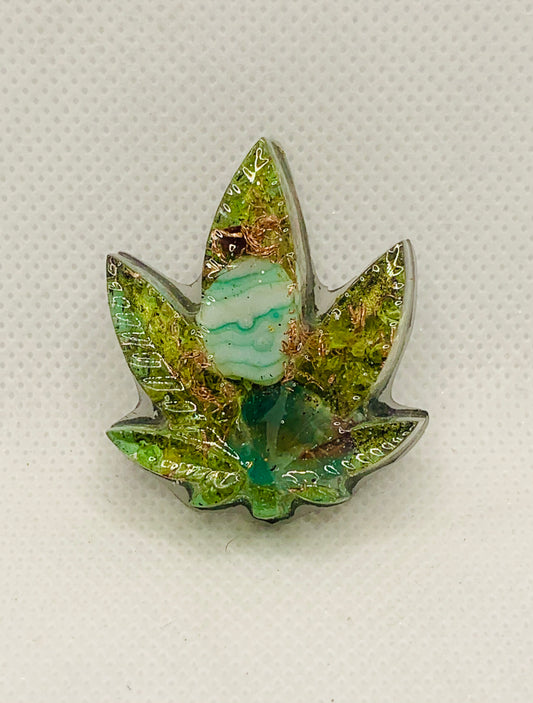 Green Crystal Orgonite Hemp Symbol