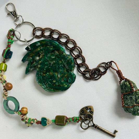 Earth Element Dragon Orgonite Keychain (dnd themed)
