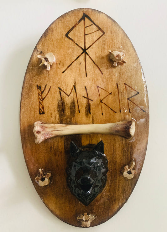 Fenrir Orgonite / Rune Wood Burning Bone Art